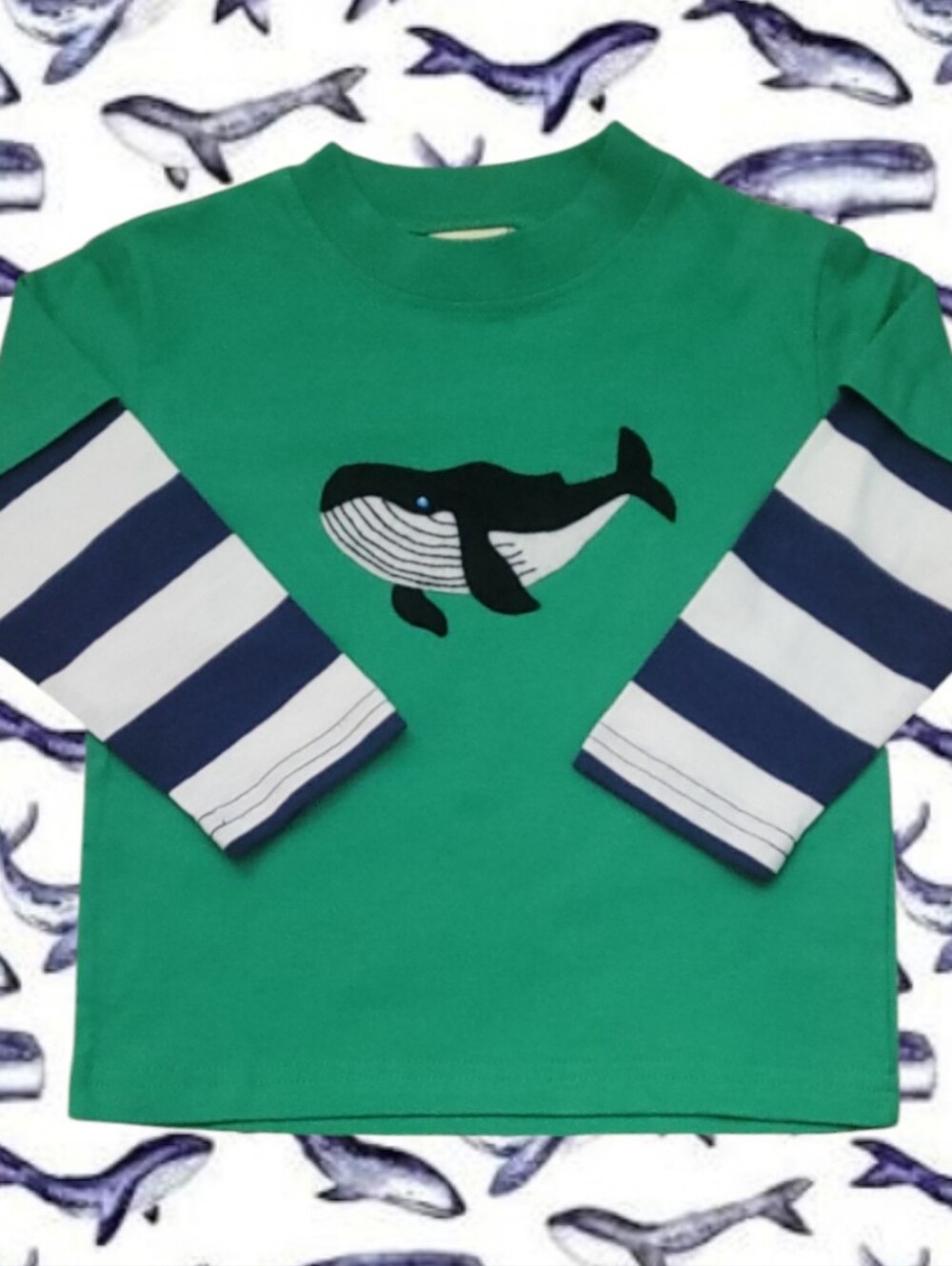 Luigi Kids Boys Long Sleeve Pullover Top With Whale Embroiderd Applique